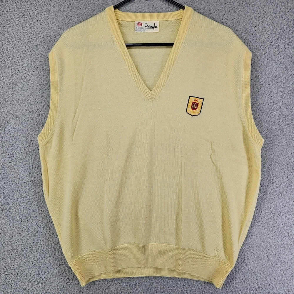 Vintage Pringle of Scotland Sweater Vest Mens Medium Yellow Academia Grandpacore